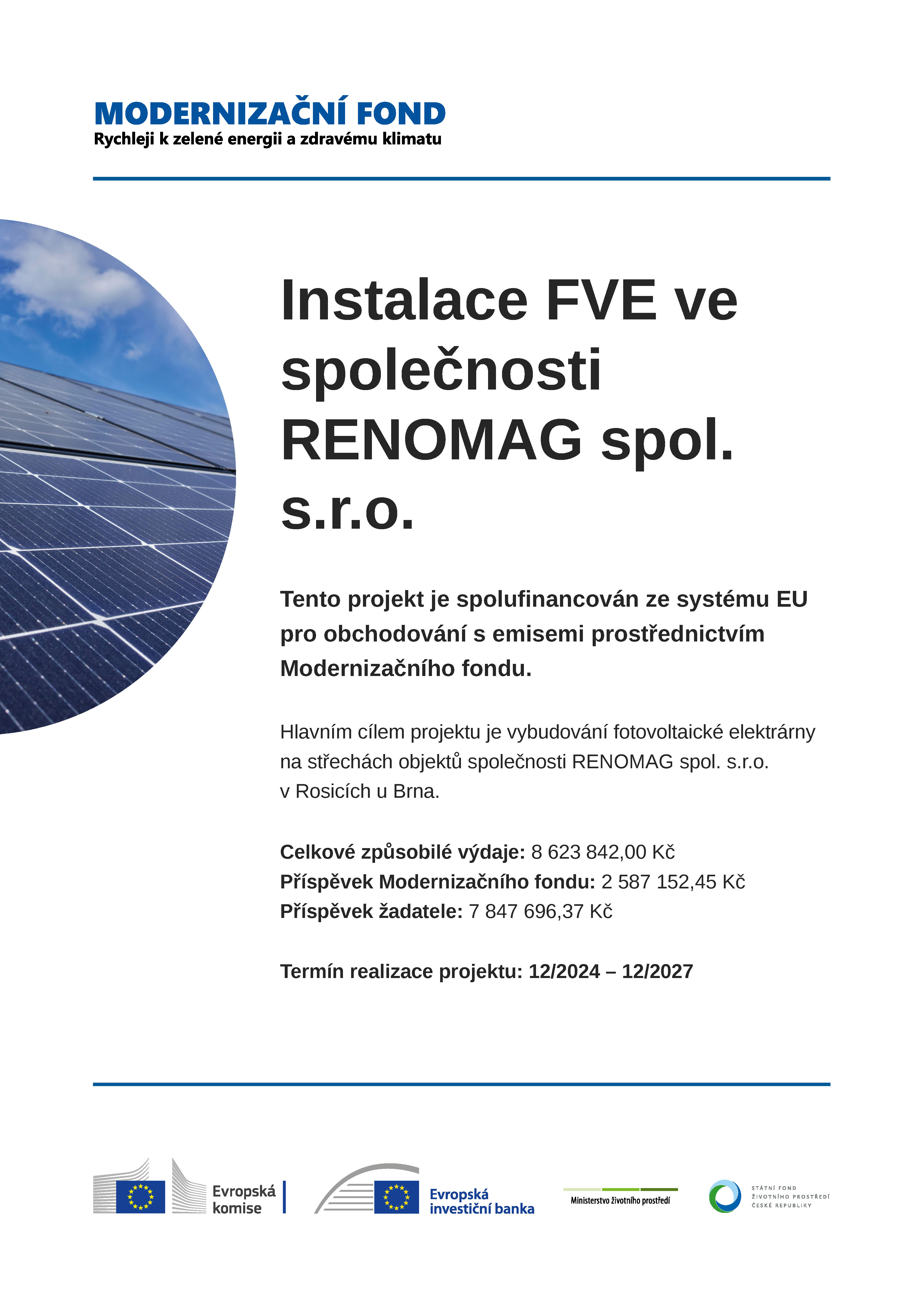 Povinná publicita – Instalace FVE, RENOMAG spol. s r.o.