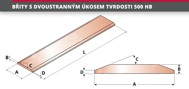 BŘITY S DVOUSTRANNÝM ÚKOSEM TVRDOSTI 500 HB