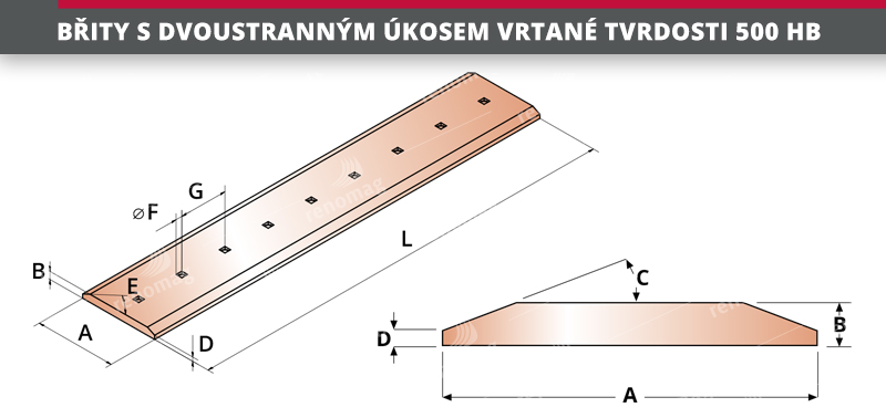 BŘITY S DVOUSTRANNÝM ÚKOSEM VRTANÉ TVRDOSTI 500 HB